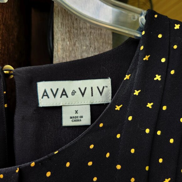 Ava & Viv Blouse Top Lined  Black with Gold Stars  Size X (14W) - Picture 2 of 3
